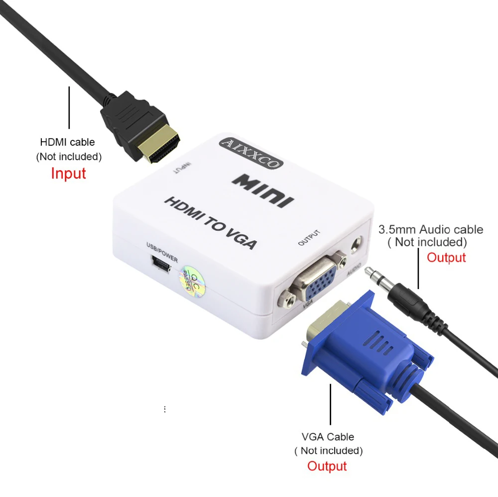 AIXXCO VGA2HDMI Mini VGA to HDMI Converter with 1080P Audio Adapter Connector for Notebook PC HDTV Projector | Электроника