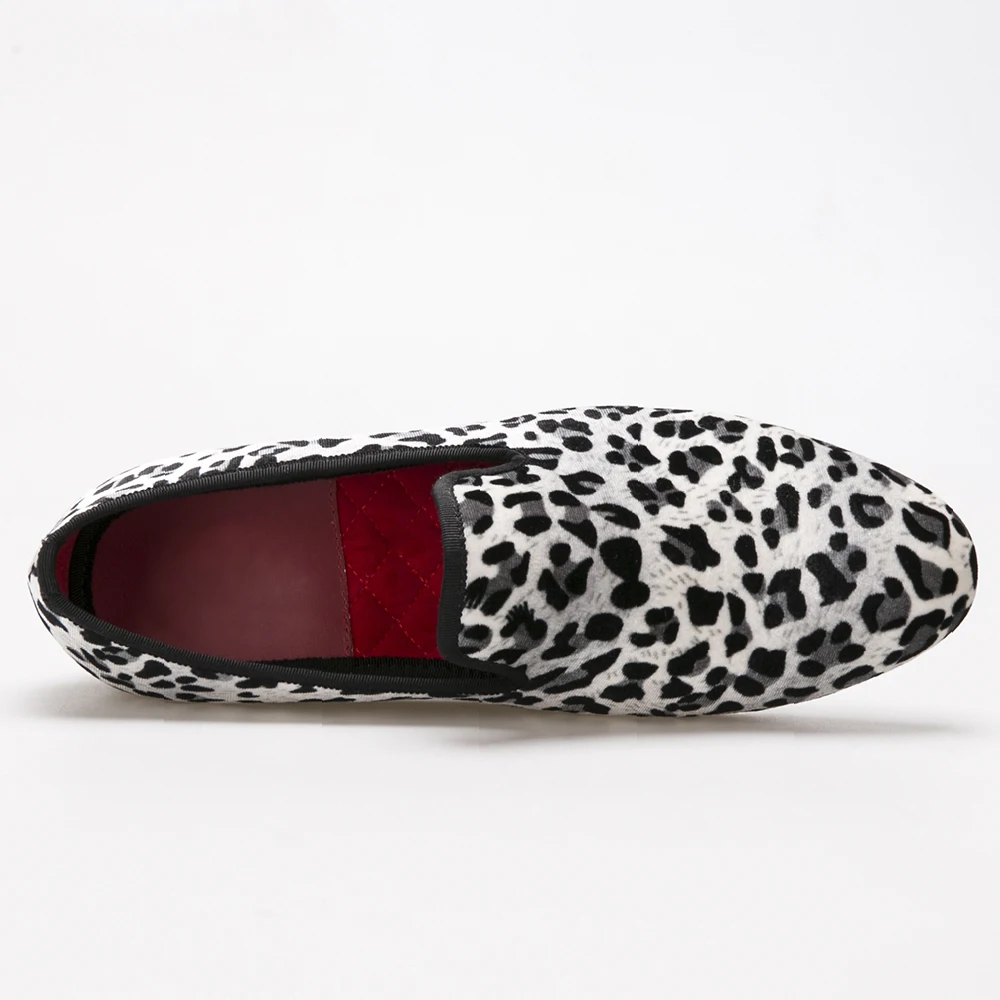 Мужские туфли с леопардовым принтом синие хлопковые на плоской подошве лоферы