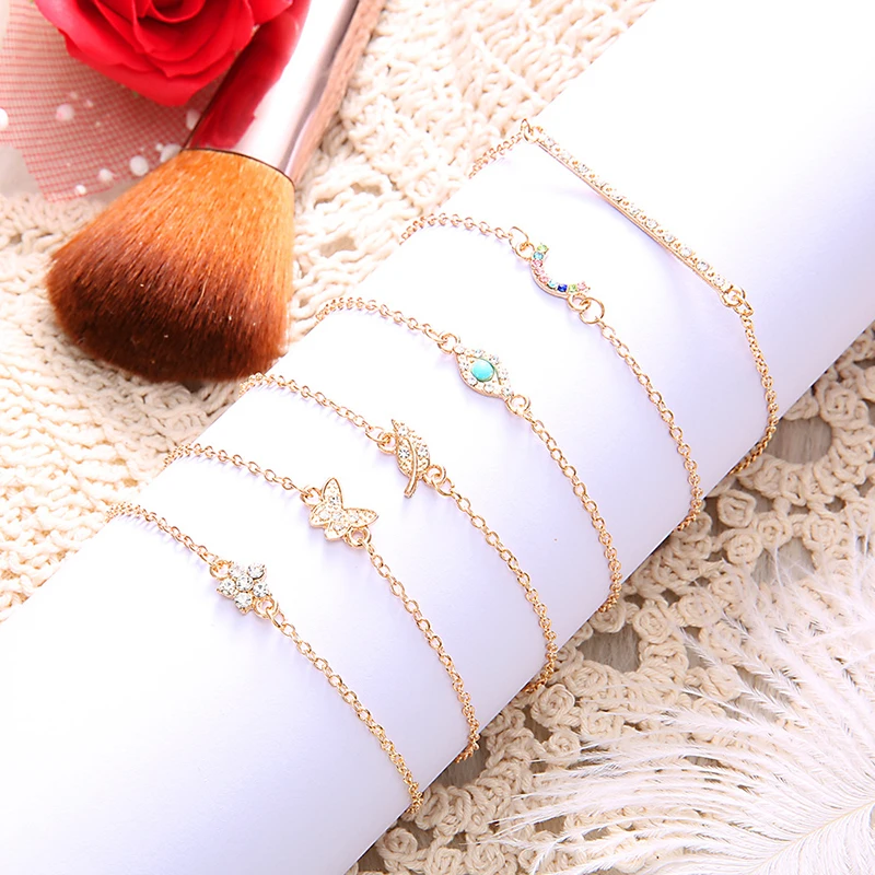 6 шт./компл. набор свадебных браслетов золотого цвета в богемном стиле с радужными