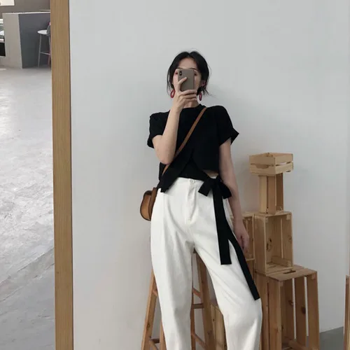 Темпераментный Женский комплект 2 шт. пуловер с круглым вырезом и короткими