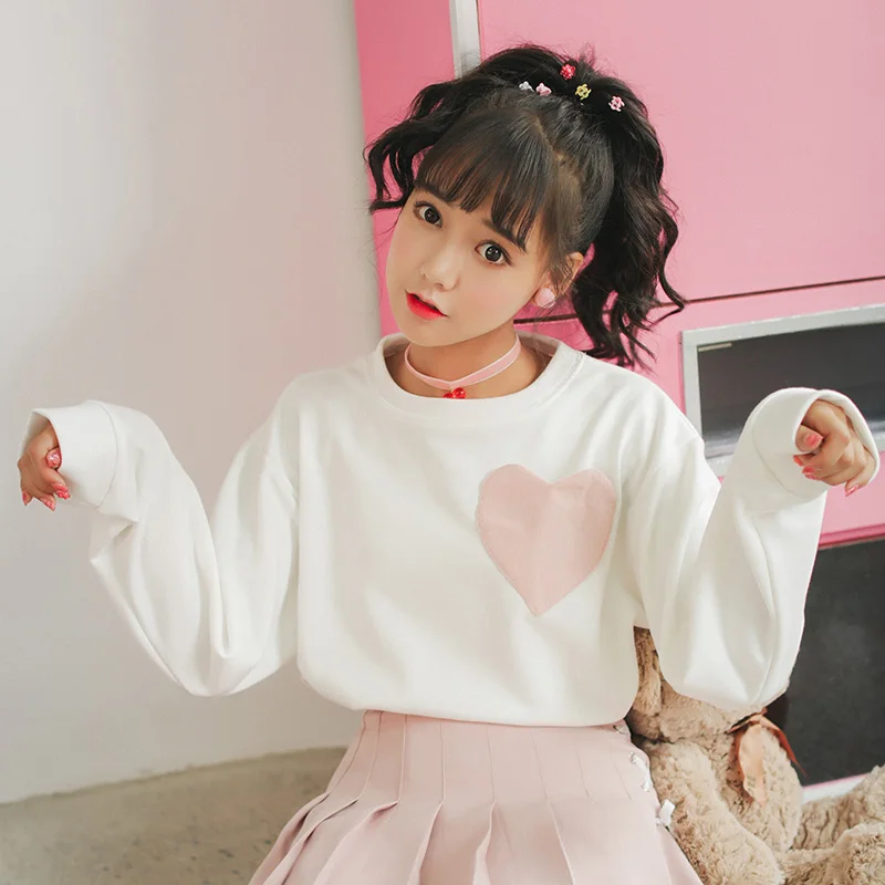Корейский модный синий свитер с карманом Love топы для женщин Harajuku Kawaii школьная