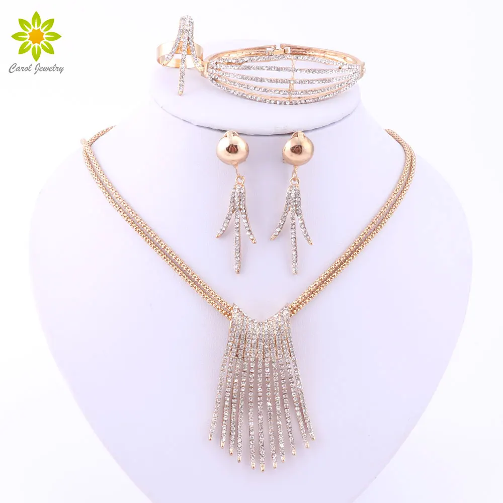 Latest Fashion Trendy Jewelry Set For Women Gold/Silver Plated Beads Collar Necklace Earrings Bracelet Ring Sets | Украшения и