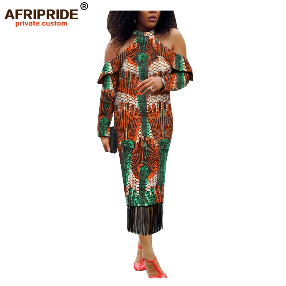 

african dashiki ankara wax print women dress AFRIPRIDE bazin riche mid-calf length women casual tassel batik dress A1825100