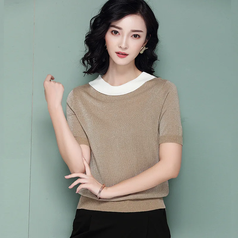 Женская футболка с короткими рукавами универсальный черный белый коричневый|t