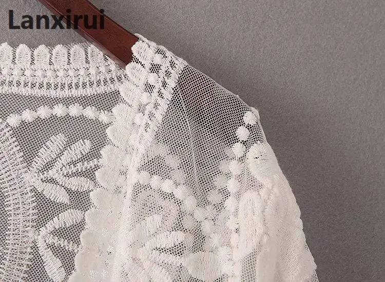 Белый кружевной кардиган кимоно Boho женский прозрачный Удлиненный топ для