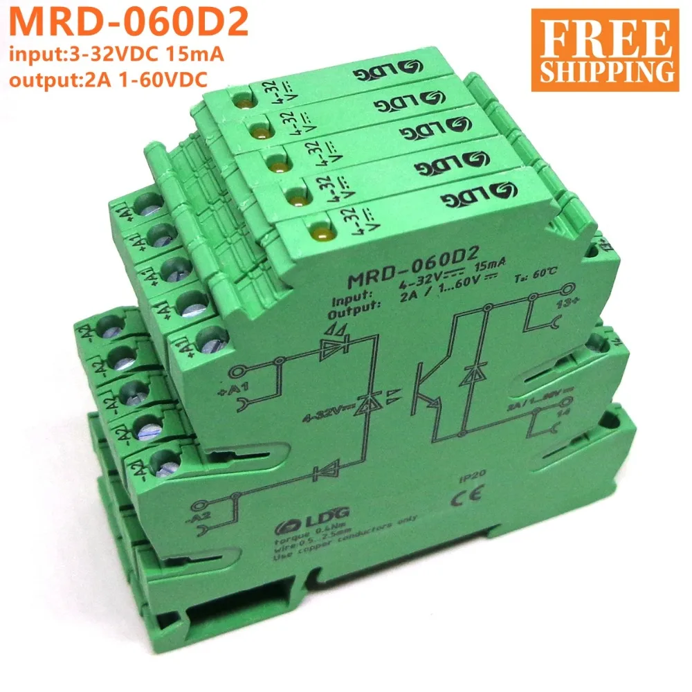 5 шт. MRD-060D2 инновационные светодиодный индикатор 2A Вход: 5V 12V 24V DC полупроводниковое реле твердотельного реле Интерфейс DIN Rail релейный модуль коммутатора