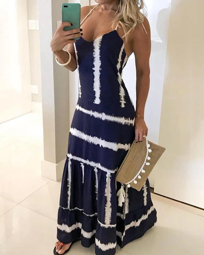 Женское платье макси на бретельках с v образным вырезом без рукавов элегантное