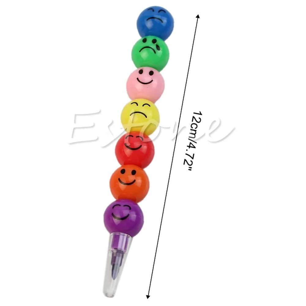 

New 1PC 7 Colors Cute Stacker Swap Smile Face Crayons Children Drawing Gift