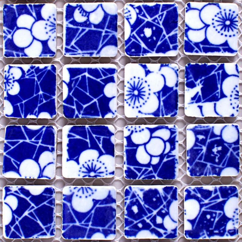 Сине белый цветок Фарфоровая керамическая мозаика Сделай Сам сад кухня backsplash