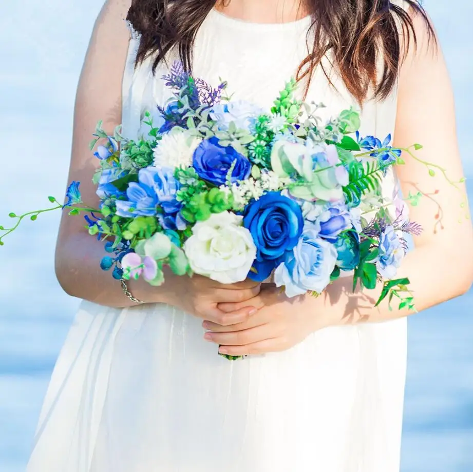 Royal Blue JaneVini Королевский синий букет невесты Искусственные розы Свадебные цветы Свадебные букеты невесты фотография брошь Flores Boda - Цвет: Royal Blue