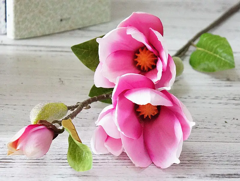 Pink 6 шт. декоративные магнолии ветвь цветка Длинные с длинным стволом искусственные цветы для дома Свадебные вечерние украшения Флер искусственное - Цвет: Pink