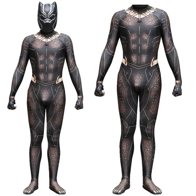 Черный Erik Killmonger Золотой ягуар Косплей Костюм Комбинезон Хэллоуин маска зентай |