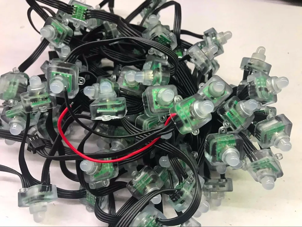 Светодиодный светильник WS2818 RGB квадратный 12 мм IP68 с черным проводом 100 шт.|light string|10