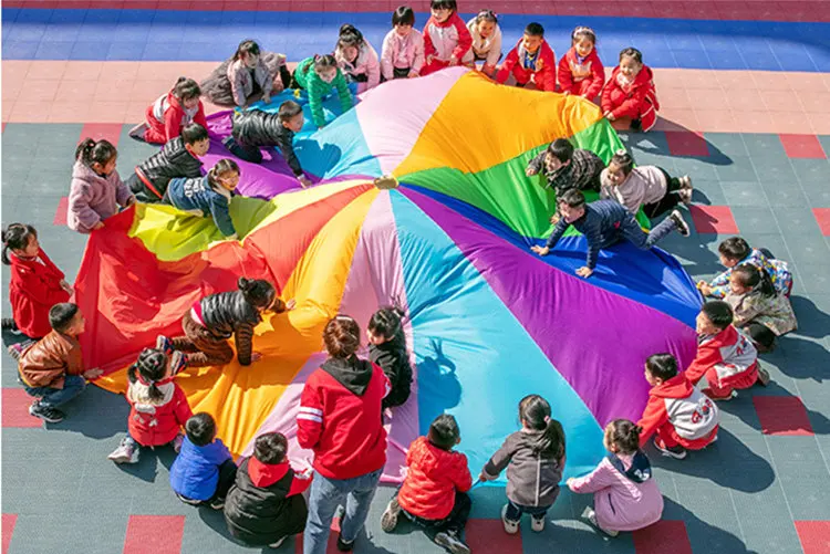 funny sports game 2m3m4m5m6m diameter outdoor rainbow umbrella parachute toy jump sack ballute play game mat toy kids gift free global shipping