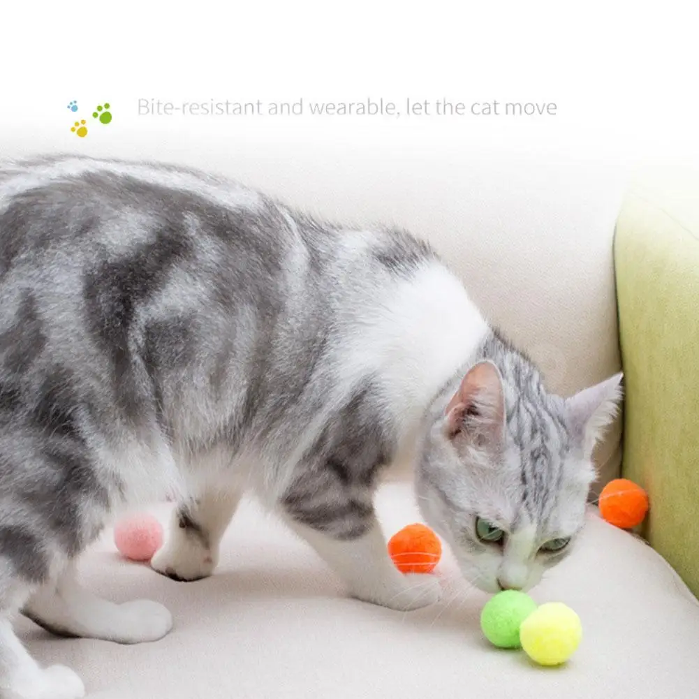 30pcs Funny Cat Ball Toy Kitten Toys Candy Color Interactive Cat Toys Play Scratch Catch Bouncy Ball Scratch-resistant Pet Toys