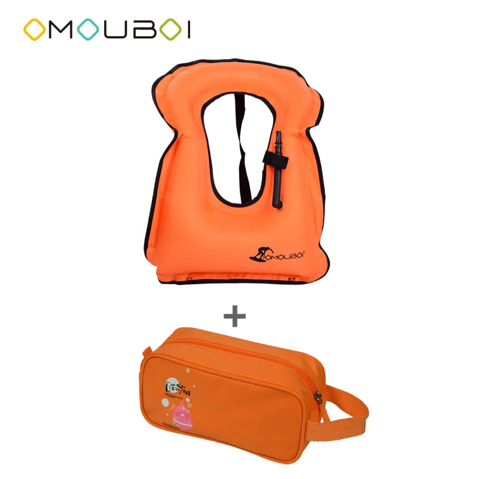 OMOUBOI Оранжевый над головой плавательный жилет надувной поплавок безопасности жизни с водонепроницаемым набором для макияжа в органайзере для детей.
