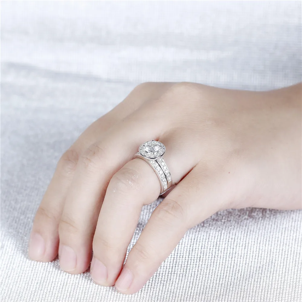 DovEggs Стерлинговое Серебро 925 пробы центр 1ct 6 5 мм H цвет Moissanite Halo набор свадебных
