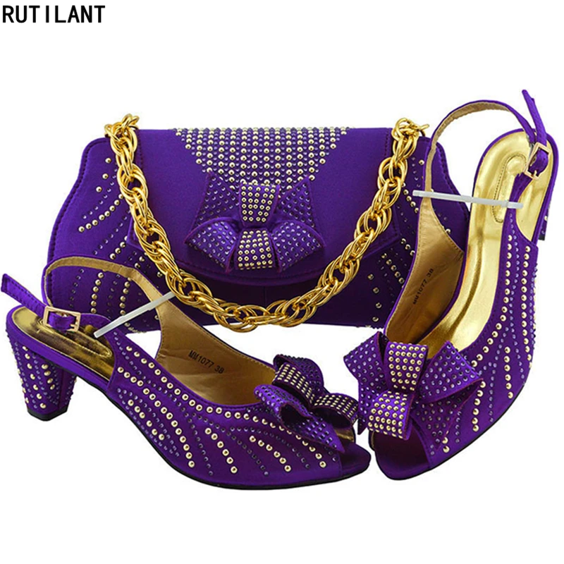 Latest Design 2019 Wedding Italian Shoes and Matching Bag Set for Women African Party High Quality | Обувь