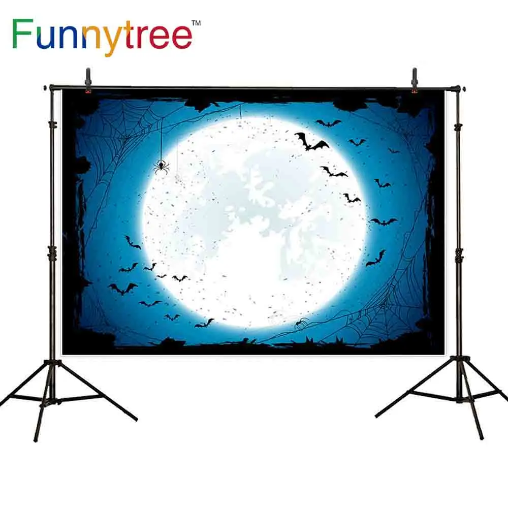 

Funnytree camera photography photocall Halloween full moon spooky bat evil horror spider web evening new backdrop background