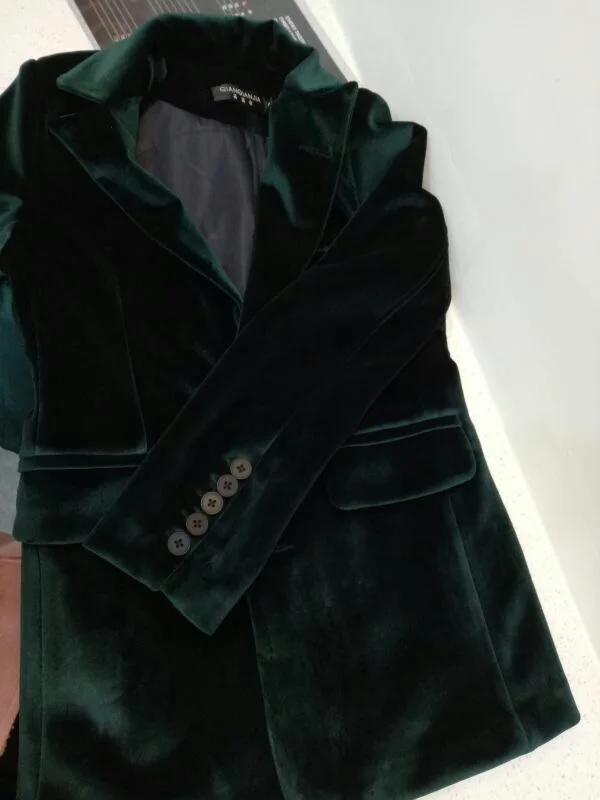 Женский вельветовый Блейзер с длинным рукавом и карманами зеленый винно красный