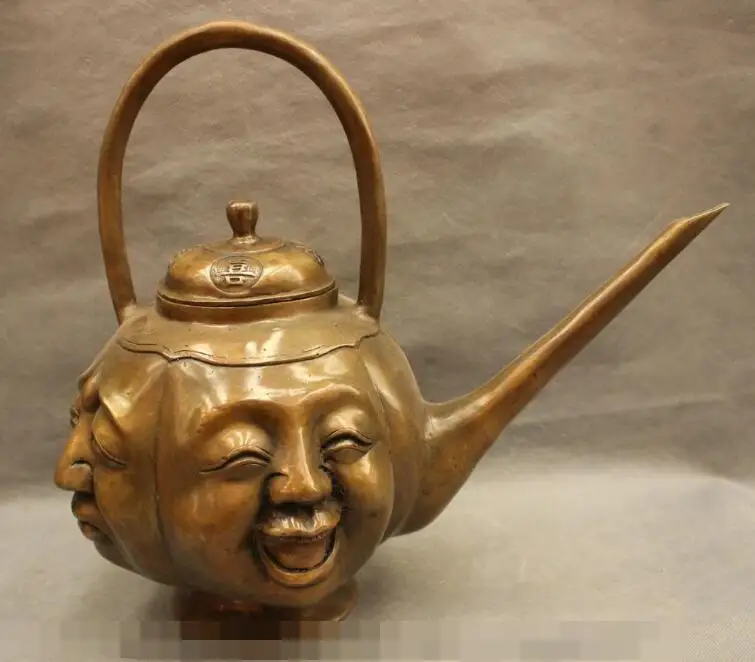 Китайская Бронзовая Медная головка Будды Maitreya S01332 16 с 4 лицами|pot paint|pot setpot head |