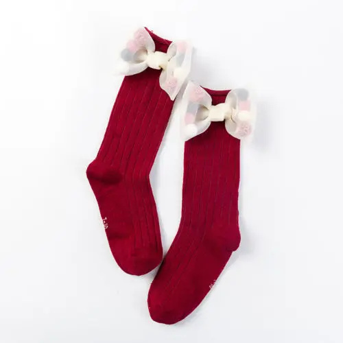 Wine Red Pudcoco/ новые брендовые гольфы для маленьких девочек повседневные хлопковые носки принцессы с бантом - Цвет: Wine Red
