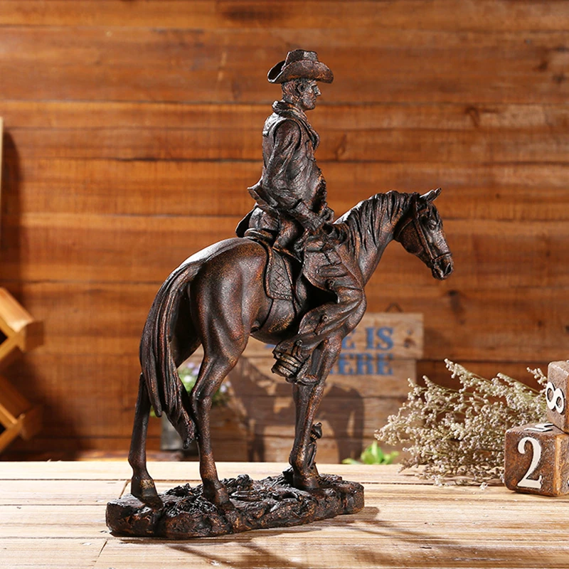 

VILEAD Resin Cowboy Figurine American West Cowboy Riding Horse Miniatures Vintage Cowboy Statue Animal Decoracion Hogar