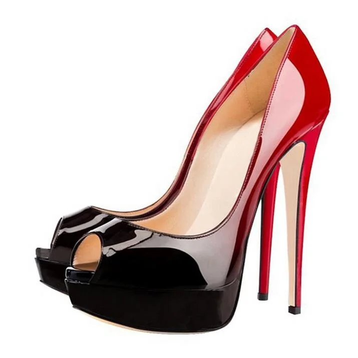 

Big Size 10 Black Red Gradient Colors Woman Pumps Peep Toe Slip-on 16CM High Platform Dress Shoes Fashion Lady High Heeled Pumps