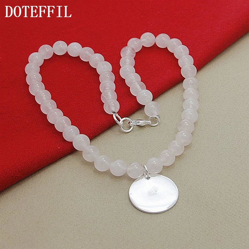 Женская подвеска из розового агата DOTEFFIL ожерелье с круглым кулоном