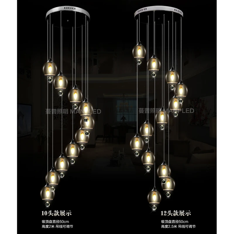 

NEW Stairs lights Original modern double staircase simple style pendant light crystal length creative personality FG46