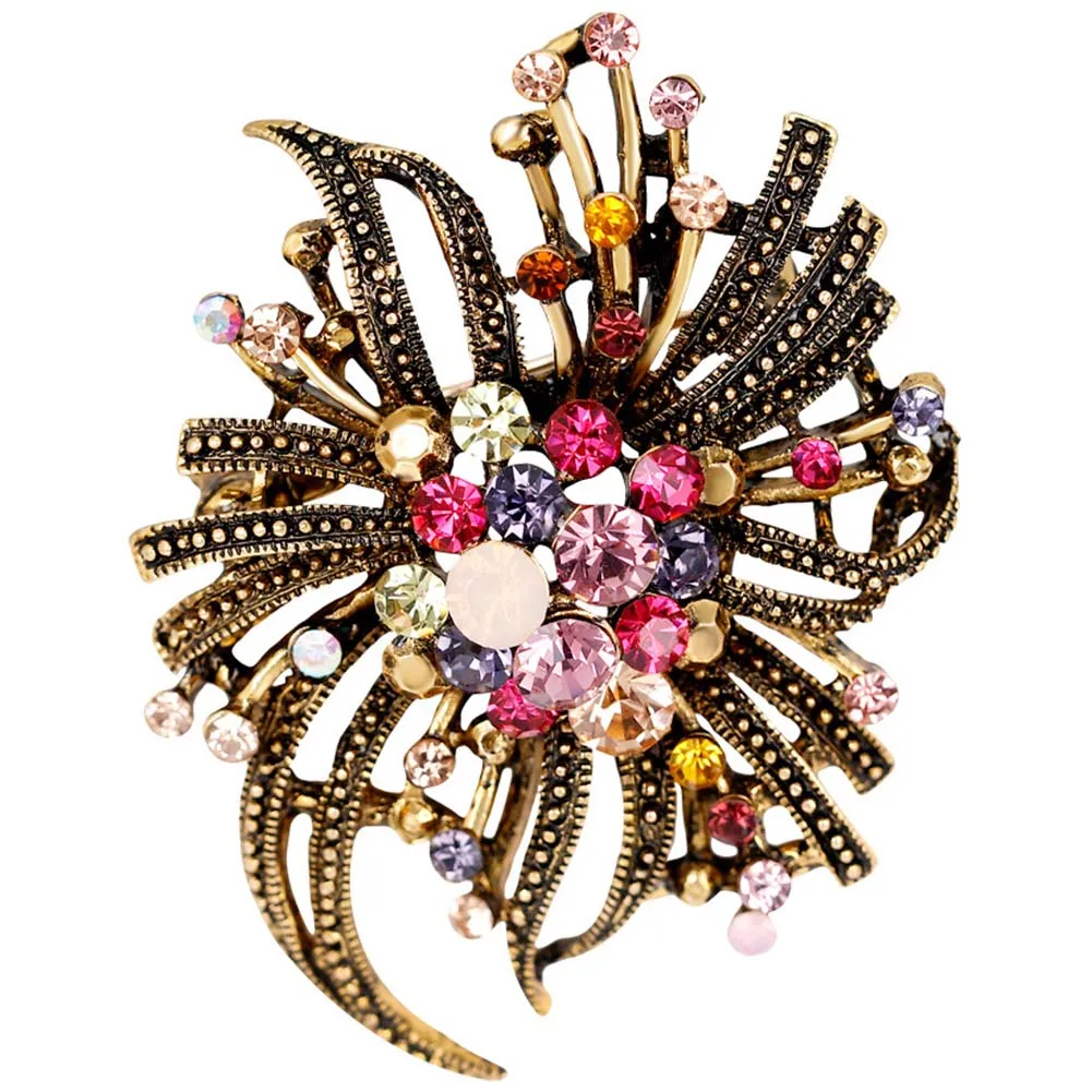 1 шт. Винтаж стильный Для женщин невесты золото Цвет горный хрусталь брошь цветок