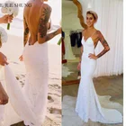 Женское свадебное платье с открытой спиной E JUE SHUNG, белое кружевное платье-Русалка на бретелях-спагетти с открытой спиной в стиле бохо, пляжные свадебные платья, лето 2021