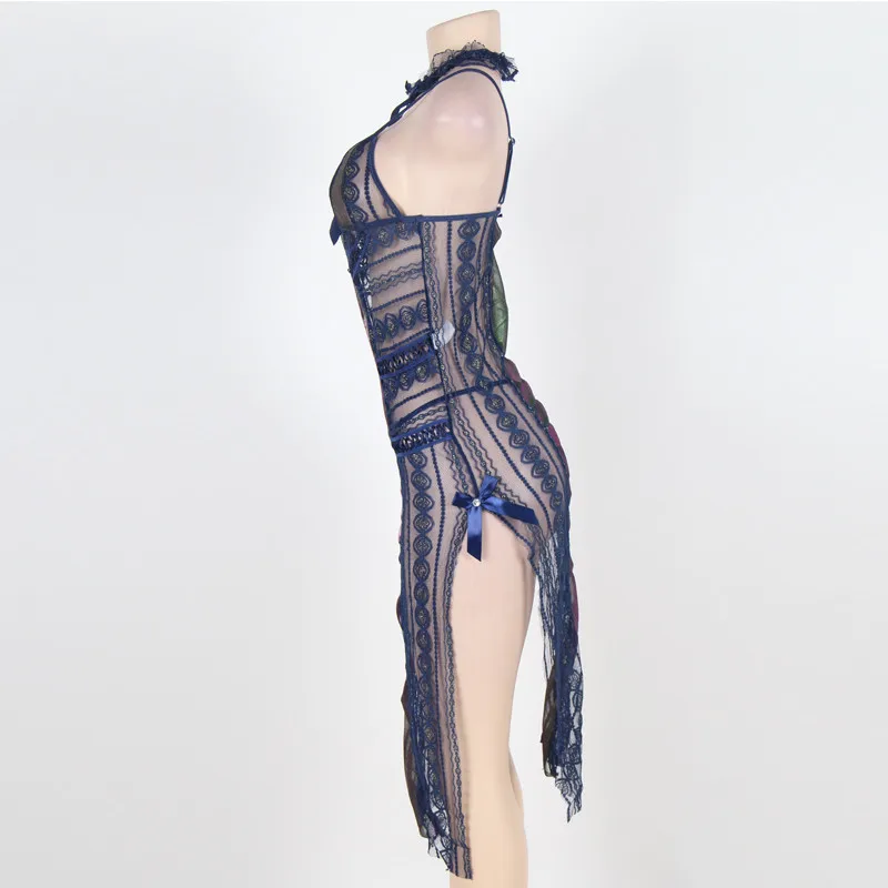 TryMeOn синее прозрачное длинное вечернее платье Babydoll сексуальное женское белье