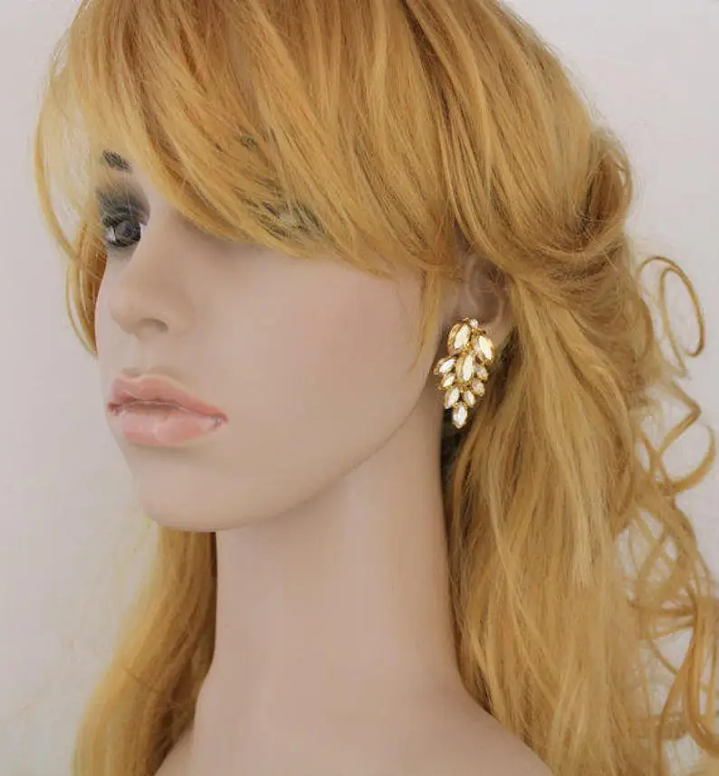 Rose Gold Earrings Bridal Jewelry Crystal Cluster Blush Stud | Украшения и аксессуары