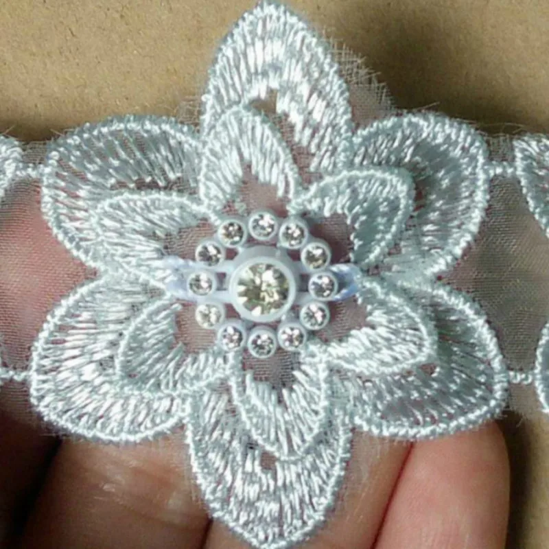 1 ярд полиэстер серый 3D Цветы вышитая отделка африканским кружевом лента из ткани