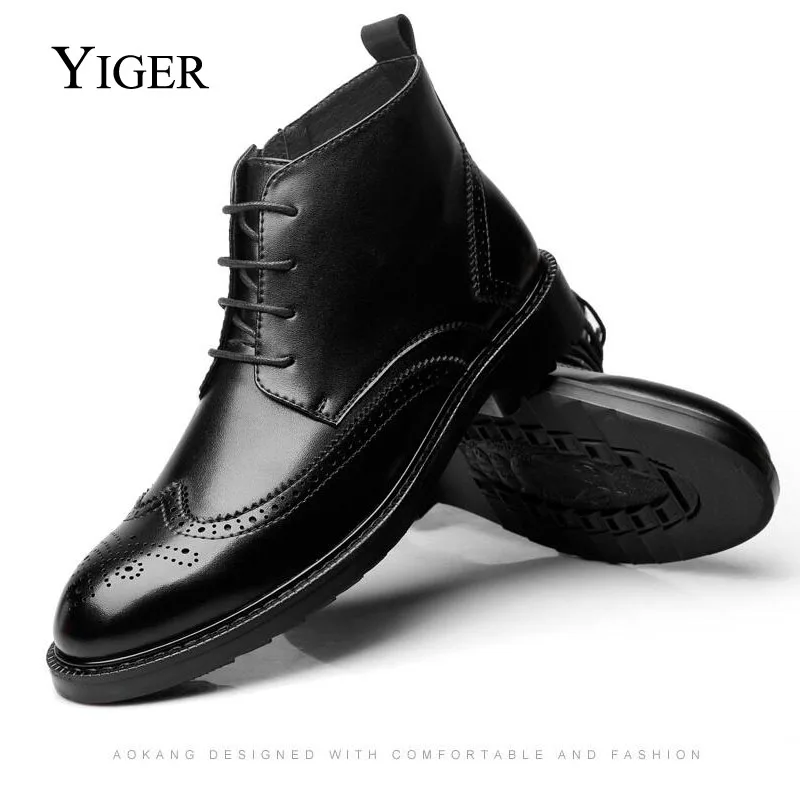YIGER/Новые мужские ботинки из натуральной кожи мужские повседневные сапоги больших размеров ботинки из воловьей кожи на шнуровке Мужская черная обувь на весну/осень 0007
