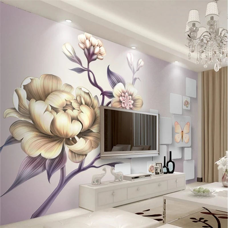 

beibehang Wallpaper custom murals living room bedroom sofa lying only beautiful hand-painted peony 3D TV background wall