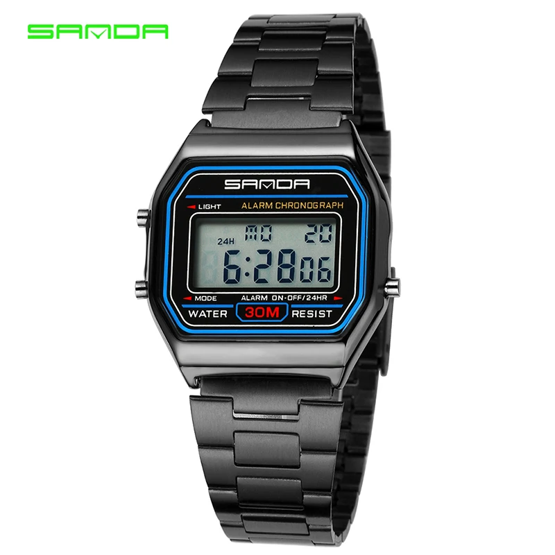 SANDA Роскошные Брендовые спортивные часы мужские цифровые из нержавеющей стали