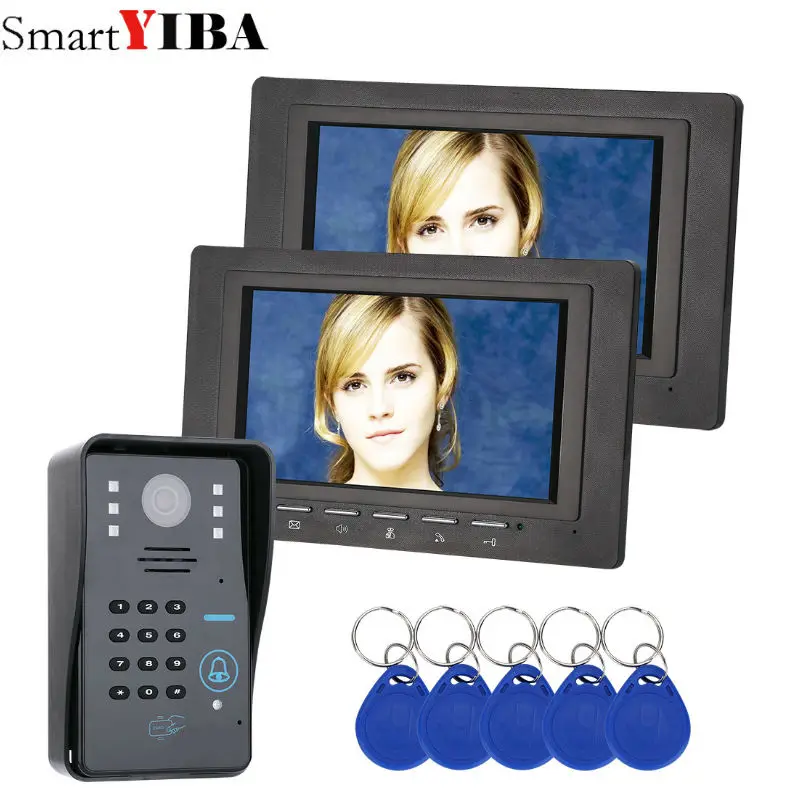 SmartYIBA Пароль RFID Контроль Доступа " дюймовый проводной видео домофон система визуальный видеодомофон дверной звонок 2 монитор 1 камера - Цвет: 817BMJSA12