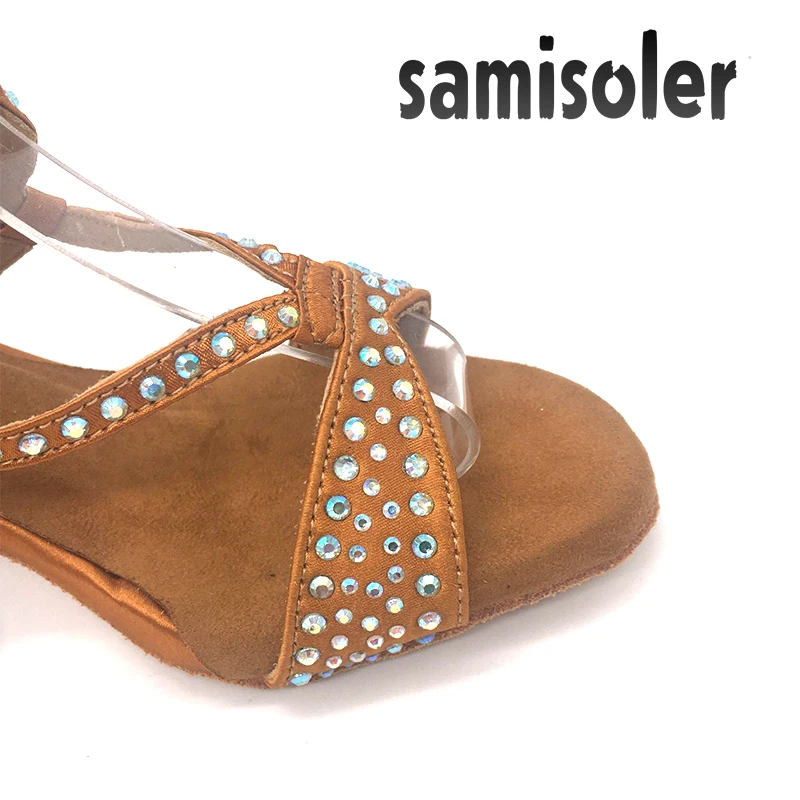 Samisoler Women Party Dance Shoes Satin Shining rhinestones Soft Bottom Latin Dance Shoes Woman Salsa Dance Shoes heel5CM-10CM