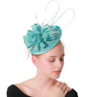 women turquoise fascinator hairpins feathers for derby church wedding headwear party imitation sinamay flower hair accessories