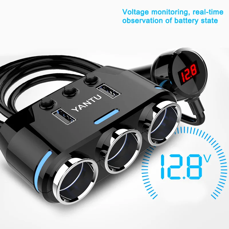 Автомобильное быстрое зарядное устройство с 2 USB интерфейсом 3 адаптерами питания