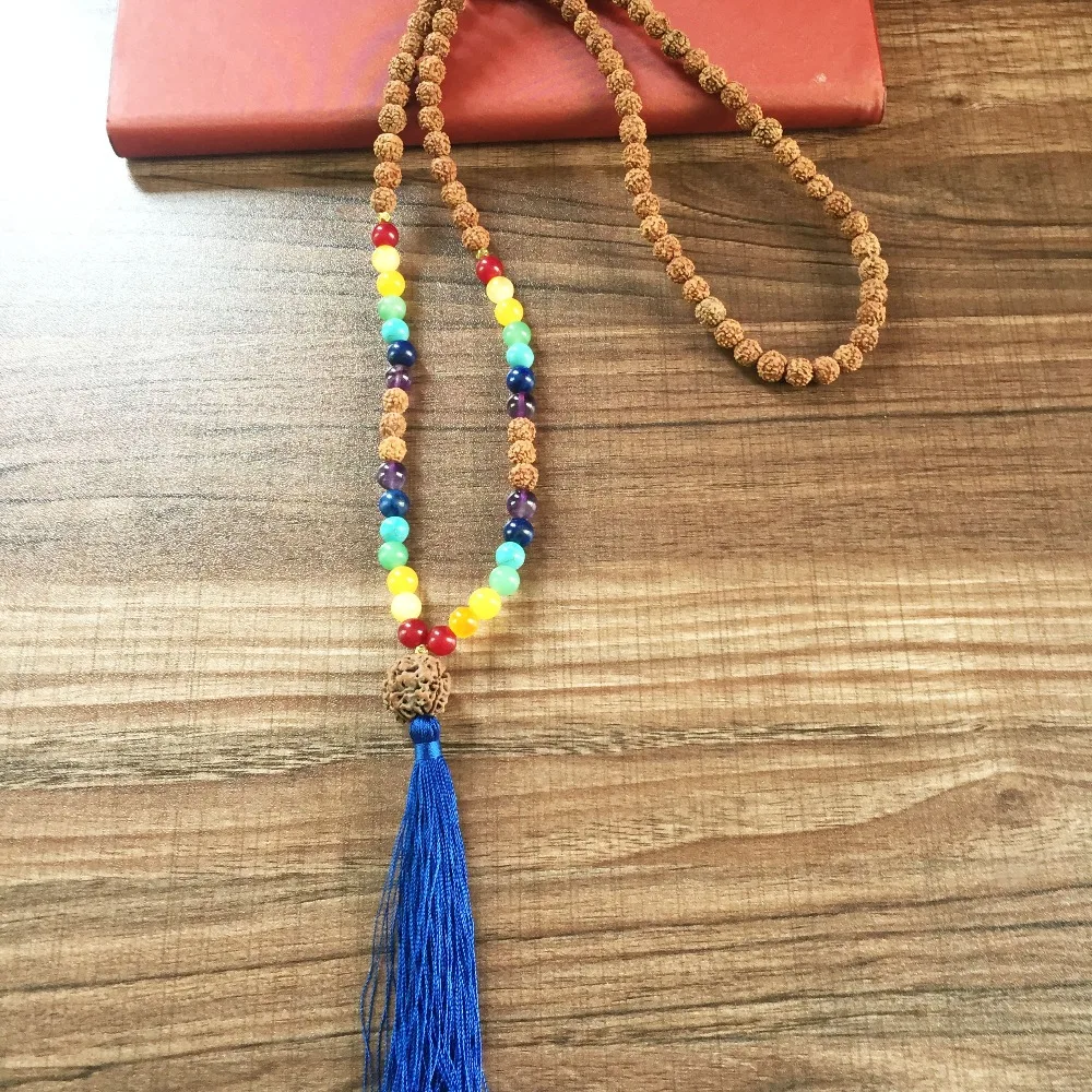 MXR1003 7 Чакра ожерелье из натурального камня Бусы Mala 108 бусы Rudraksha молитвенные