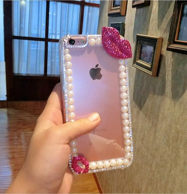 XSMYiss Bling Crystal Claw Chain Pearl Diamond Lips Soft Phone Case Cover For SamsungS6 S7 S8 S9 S10 S11 PLUS Lite Note5 8 9 10 |