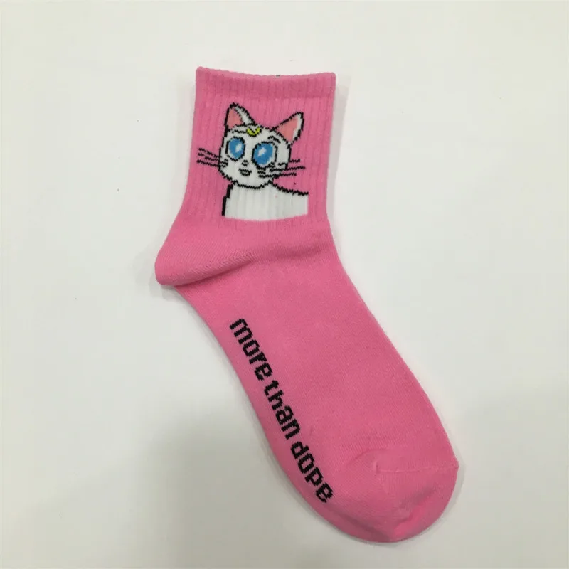 Cat Корейские носки без пятки в стиле Харадзюку для мужчин и женщин с рисунками героев мультфильмов; забавные Гольфы с рисунком японской ракеты, человека, акулы, фрека, фри; хлопковые носки - Цвет: Cat