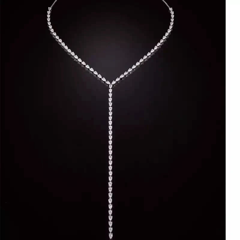 

Hot Water drop Zircon Collar Necklace Pure 925 Sterling Silver Tassel Necklace Women Bridal Wedding Statement Jewelry