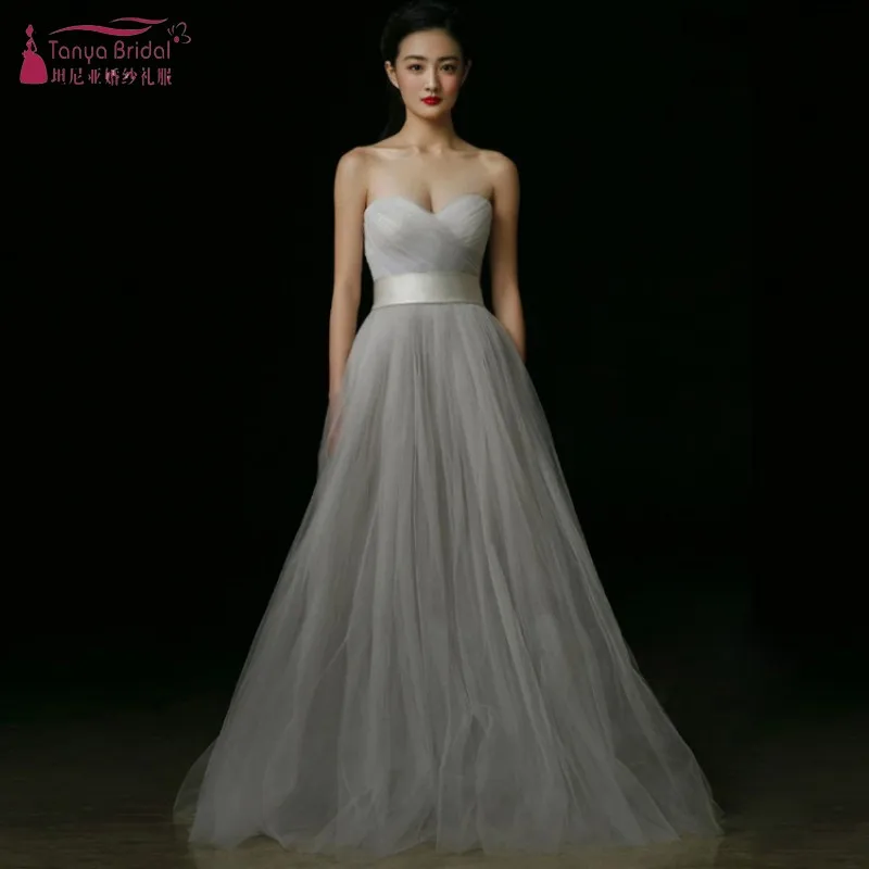 ТРАПЕЦИЕВИДНОЕ длинное платье подружки невесты серое Тюлевое простое свадебное