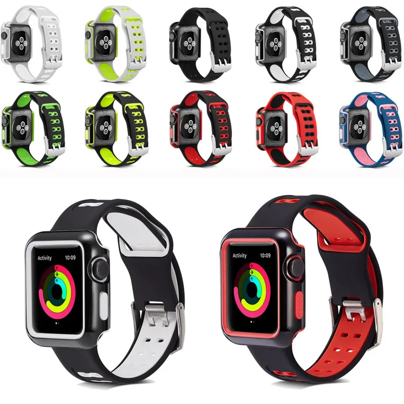 Силиконовый спортивный ремешок для часов + чехол Apple Watch браслет 42 мм 38 Iwatch серии 1 2