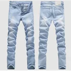 Мужские джинсы с эффектом потертости, голубые длинные брюки из денима в повседневном стиле, модель 36 на весну и лето, 2019