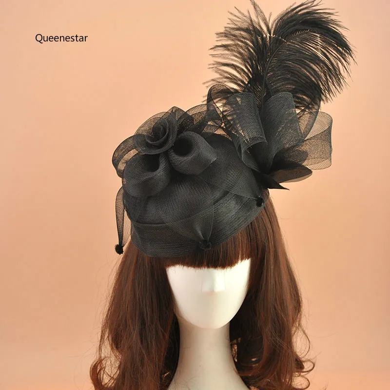 

New European Black Hair Fascinator Clip For Women Fashion Feather Gauze Flower Hairpin Horse Race Wedding Party Girls Headdress